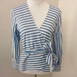 NWT Madewell Wrap Top Size XXS Blue White Striped Cuffed Sleeve